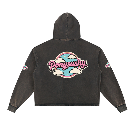 Ponysushy Vintage Washed Frayed-Hem Hoodie