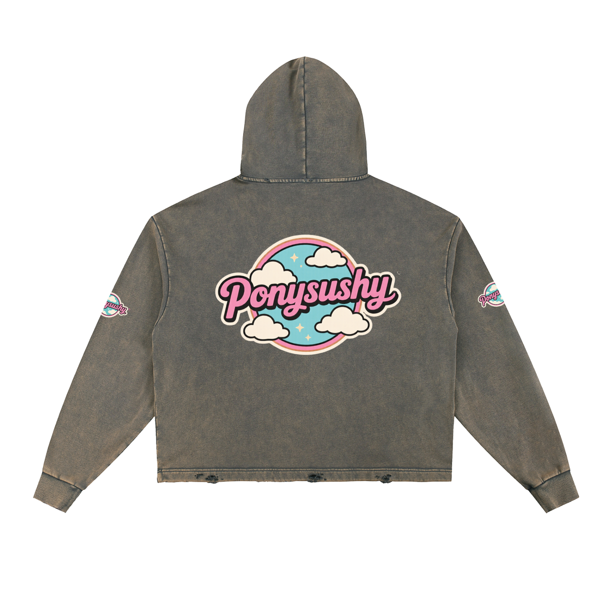 Ponysushy Vintage Washed Frayed-Hem Hoodie