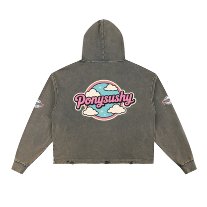 Ponysushy Vintage Washed Frayed-Hem Hoodie