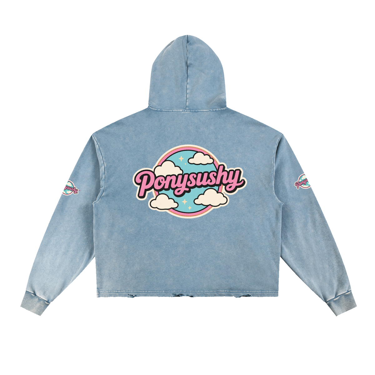 Ponysushy Vintage Washed Frayed-Hem Hoodie