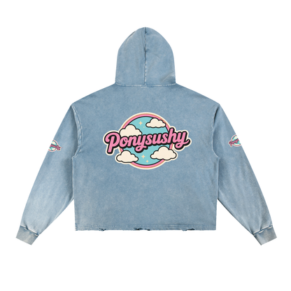Ponysushy Vintage Washed Frayed-Hem Hoodie