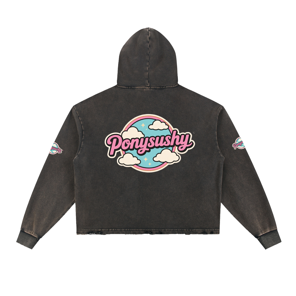 Ponysushy Vintage Washed Frayed-Hem Hoodie