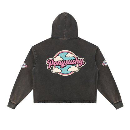 Ponysushy Vintage Washed Frayed-Hem Hoodie
