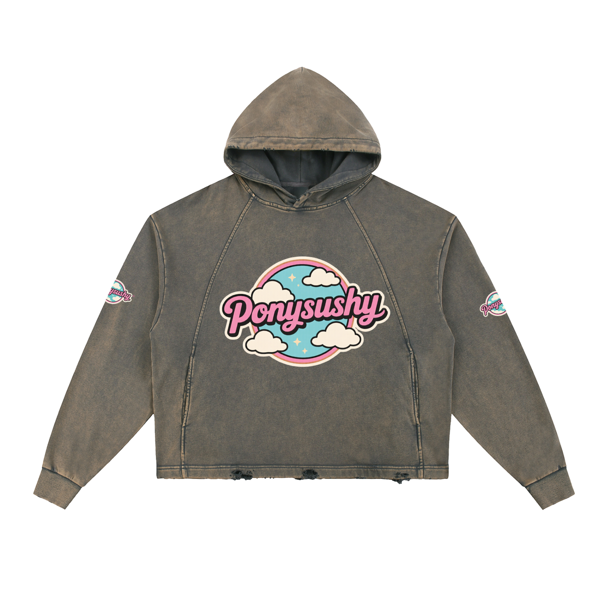 Ponysushy Vintage Washed Frayed-Hem Hoodie
