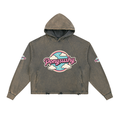 Ponysushy Vintage Washed Frayed-Hem Hoodie