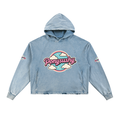 Ponysushy Vintage Washed Frayed-Hem Hoodie