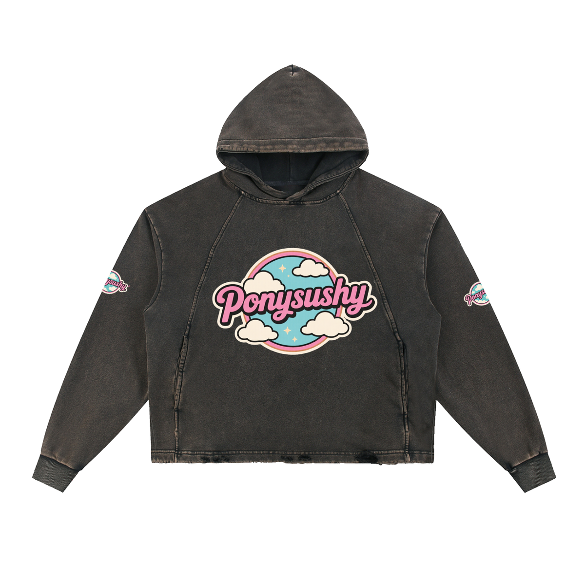 Ponysushy Vintage Washed Frayed-Hem Hoodie